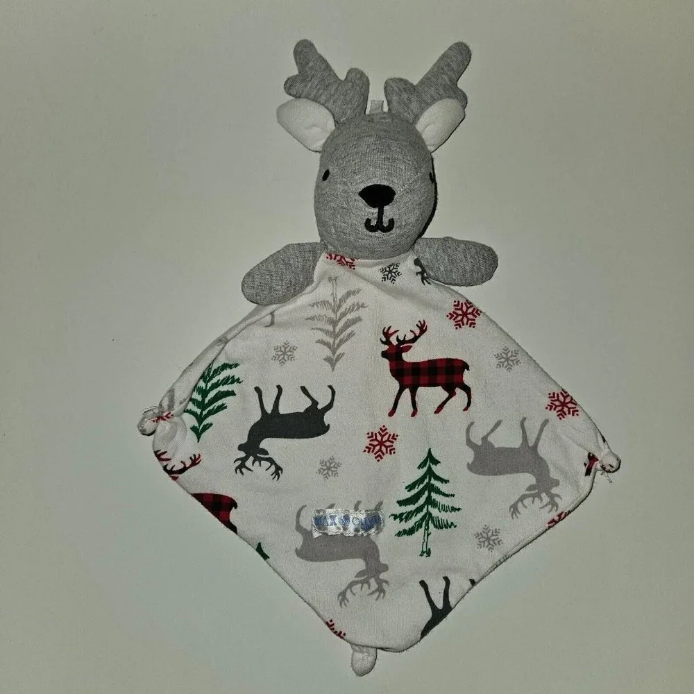 Max & Olivia Gray Reindeer Plush Mini Lovey Baby Toy Trees Snowflakes Winter